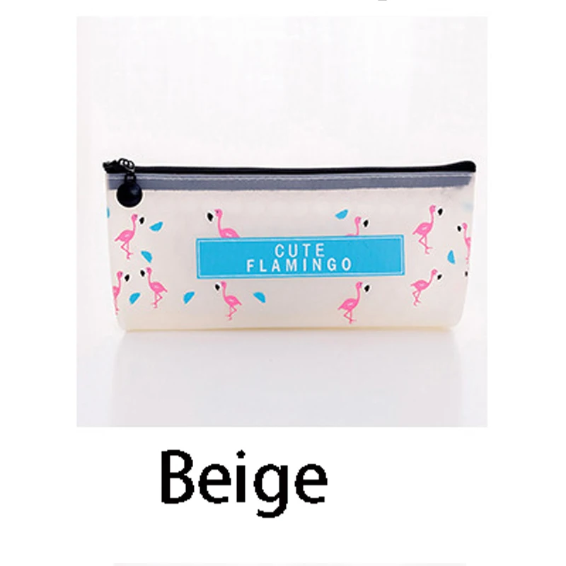 beige Креативный чехол-карандаш с рисунком фламинго, сумка-карандаш на молнии для детей, подарок для девочек, большой чехол, офисные канцелярские принадлежности для школы - Цвет: beige