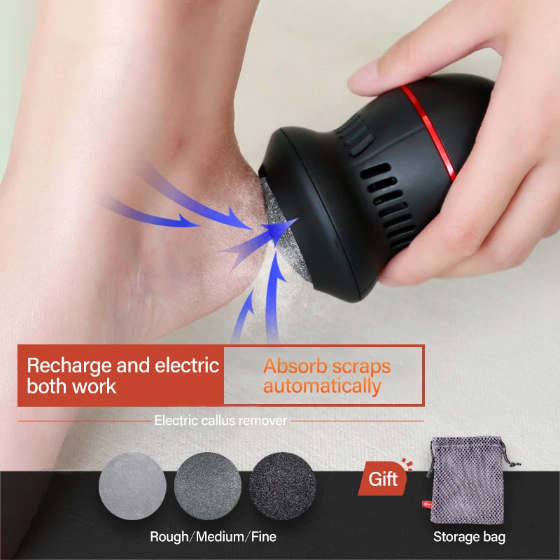 

2018 Newest Electric Callus Remover Rechargeable File For Foot Vacuum Absorption Pedicure Tools Foot Care Tools With 3 Heads