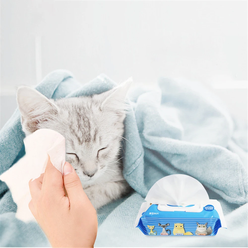 

80pc Pet Eyes Wet Wipes Dog Cleaning Paper Towels Cat Tear Stain Remover Gentle Non-intivating Cleaning Wipes Grooming Supplies