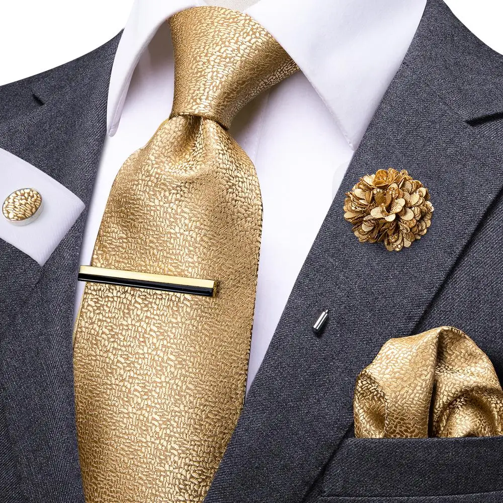 Hi-Tie Business Brown Black Striped Tie For Men Silk Men's Tie Clip  Boutonniere Hanky Cufflinks Set Gift For Men Luxury Necktie - AliExpress