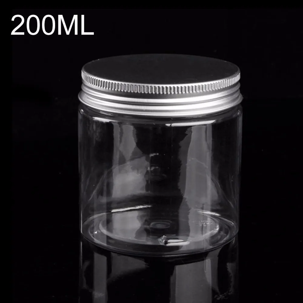 200ML Баночка для хранения косметики, пластиковый прозрачный контейнер с алюминиевой крышкой, маленькая бутылка 30 мл/40 мл/50 мл/60 мл/80 мл/100 мл/120 мл/200 мл/250 мл - Цвет: 200ML
