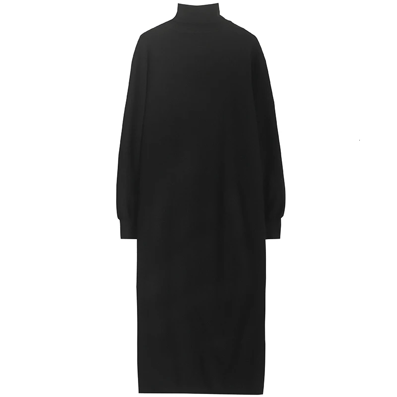 [EAM] женское черное короткое вязаное темпераментное платье, новинка, водолазка с длинным рукавом, свободный крой, модная одежда, весна-осень, 1M972 - Цвет: black