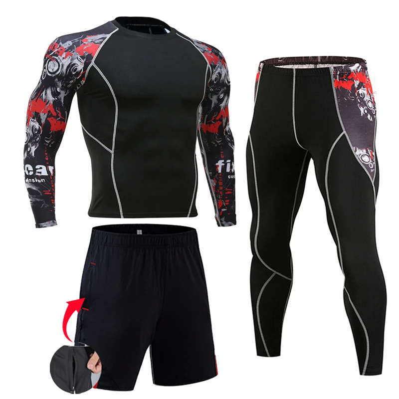 Men's Compression Sportswear Suits Gym Tights Training Clothes Workout ...