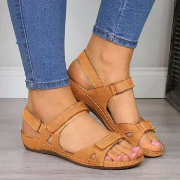 

2020 New Women Sandals Soft Stitching Ladies Hook Loop Comfortable Flats Open Toe Beach Shoes Woman Summer Footwear Plus Size