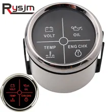 Indicador de alarma Universal de 52mm, 4 LED con voltios de presión de aceite, agua, temperatura, CHK ENG, alarma de motor, apto para barco, coche, 9 ~ 32 V