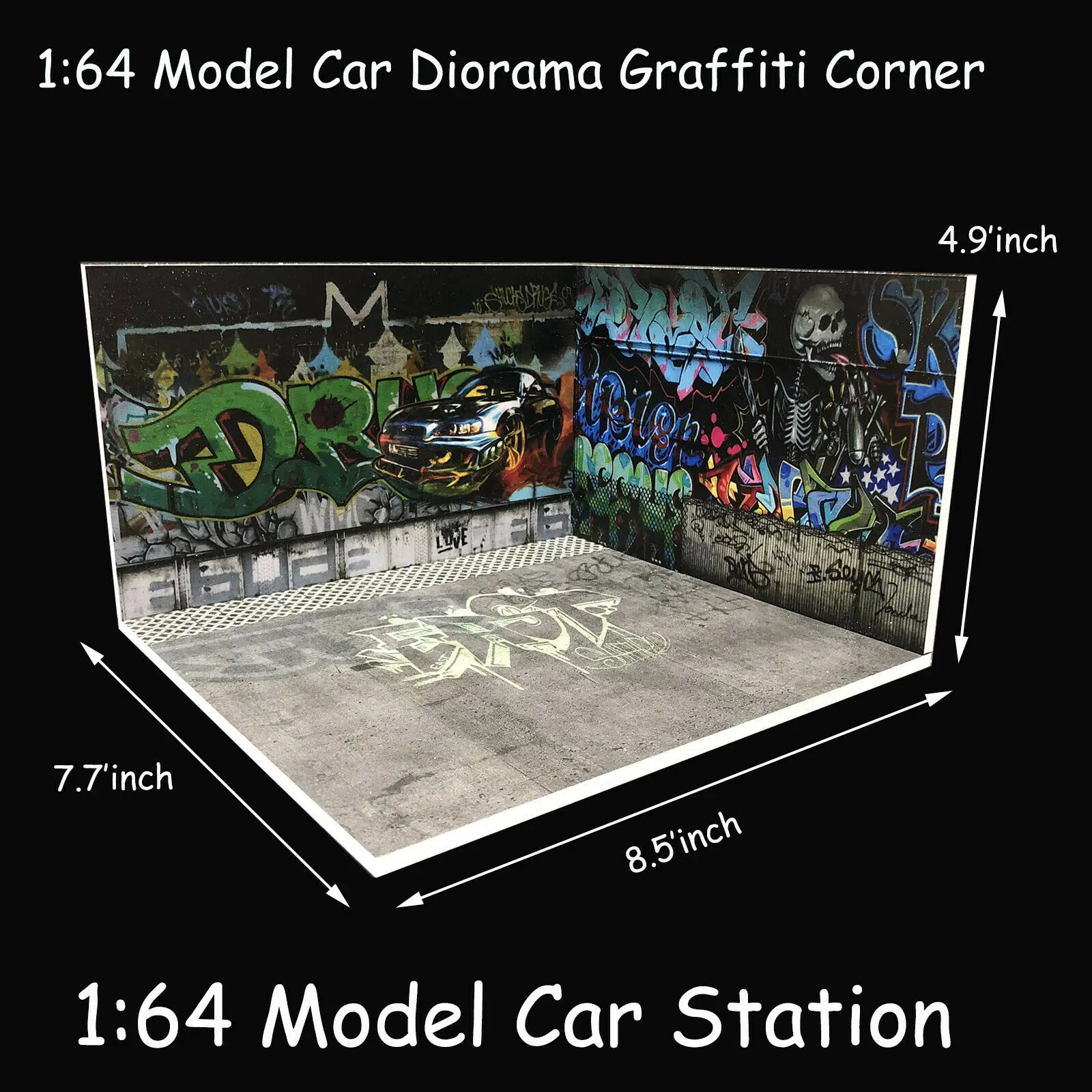 

Diorama 1/64 Model Car Assemble Graffiti Corner Scenery Photo Background Parking Station Display