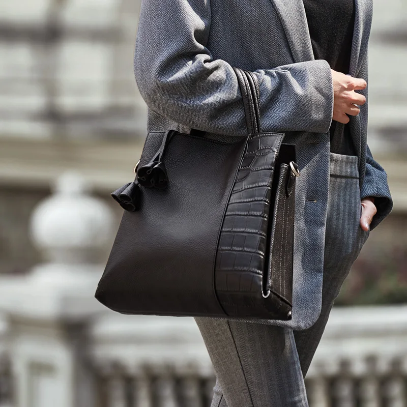 Черные женские сумки ZOOLER, Женская Большая Сумка-тоут из натуральной кожи, элегантная сумка на плечо, Офисная женская сумка с верхней ручкой, ручные сумки#926
