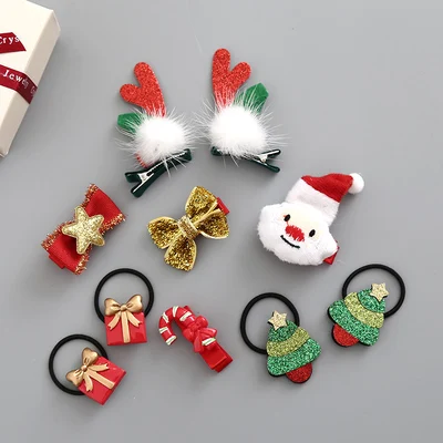 10pcs Рождественская Детская повязка на голову, шапка, нарядное платье, шапка с оленьими рогами, Сантой, Рождественская Детская одежда для маленьких девочек, новая одежда для волос на год - Цвет: 10pcs
