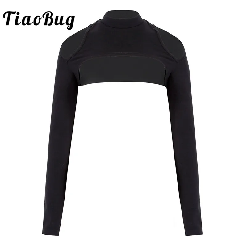 Модная женская черная облегающая короткая футболка с высоким воротником и