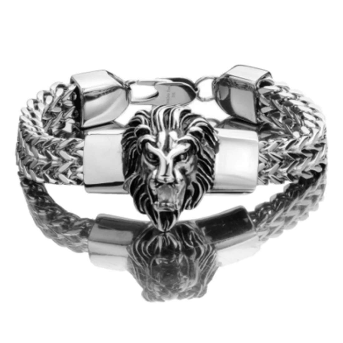 Высокое качество 316L Нержавеющая Сталь Серебряный животный голова льва мужской браслет Фигаро Франко Звено Цепи Байкер ювелирные изделия 8,66 дюймов