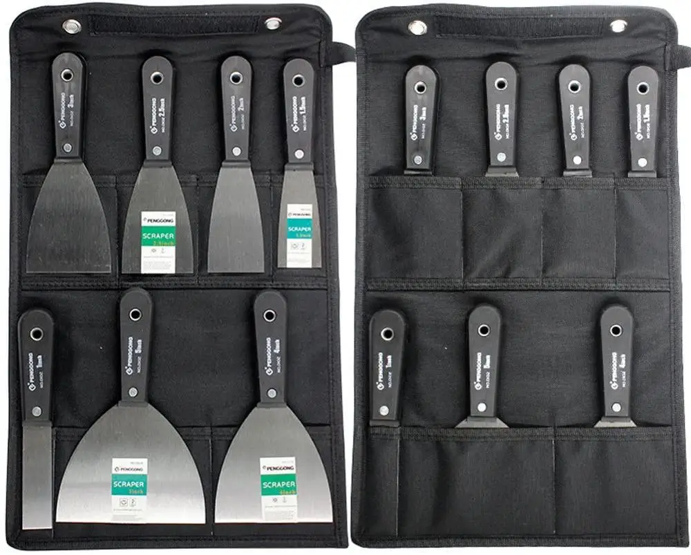 Putty Knife Scraper 7PCS Set Flex Drywall Knife Paint Scraper Kit 7 Sizes Soft Grip Handle Carbon Steel Blade Canvas Storage Bag Included