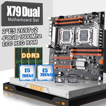 شراءJINGSHA المزدوج المقبس LGA 2011 X79 سطح المكتب اللوحة مجموعة مع 2 قطعة E5 2697V2 و 4*8 جيجابايت = 32 جيجابايت 1600 ميجا هرتز ECC REG RAM