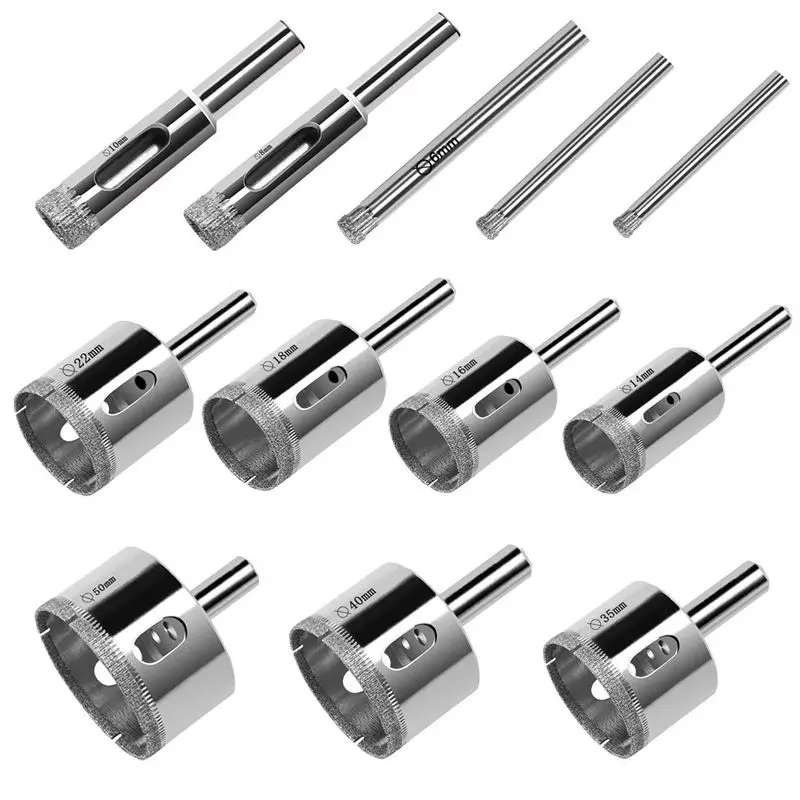 

12 Pcs Diamond Drill Bits - Glass and Tile Hollow Core Drill Bits Extractor Remover Tools Hole Saws for glass, ceramics, porcela