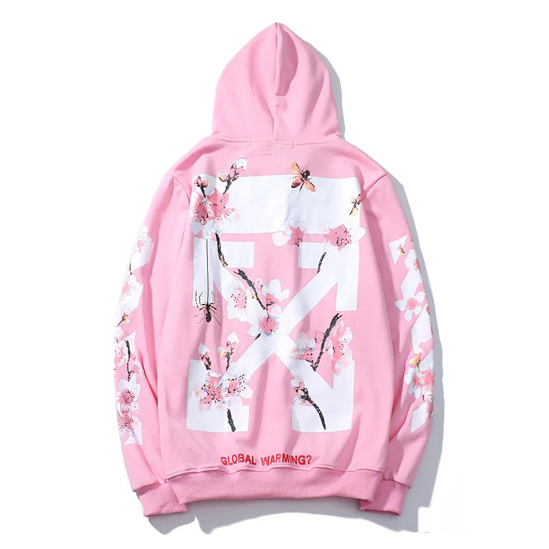 Европа и Америка Мода off White Cherry Blossom печатных с капюшоном плюс бархат мужчин и женщин балахон