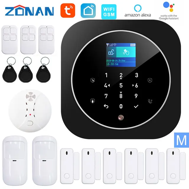 ZONAN G12 Tuya Wifi Gsm Alarm Security System Smoke Detector Alexa Compatible App Control Smart Home Wireless Safety Alarm Kits M