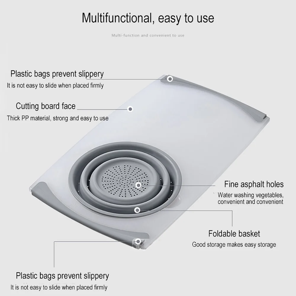 

3 In 1 Food Tray Sink Drain Basket Cutting Board Filter Chopping Meat Vegetable Fruit Basket Storage Classification Blocks