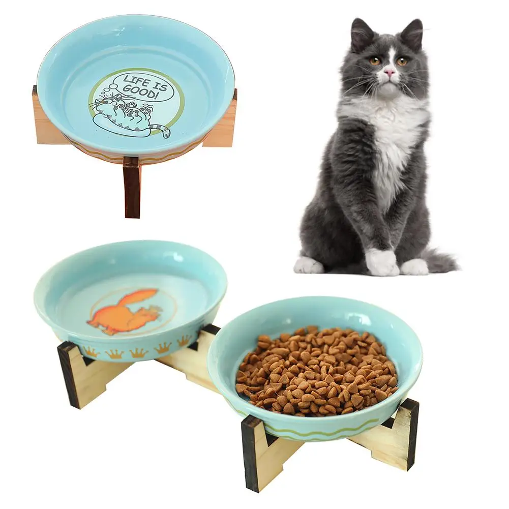 Pet Кошачьи миски с двумя чашами рельефными стенд Non slip Еда и поилки для собак кошек