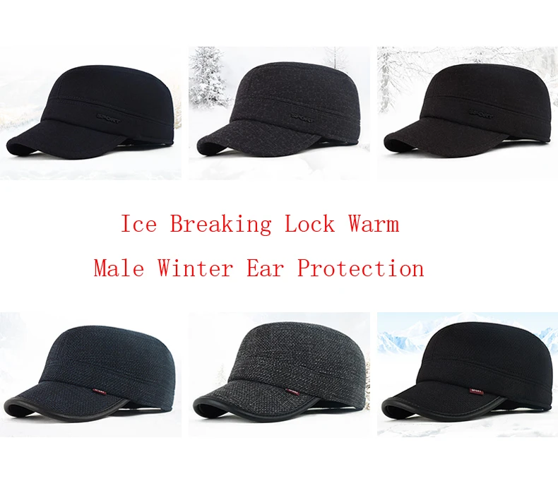 GBCNYIER Outdoor Winter Windproof Sunhat Short Brim Lock Warm Ear Protection Woolen Men Hat Fashion Dark Color