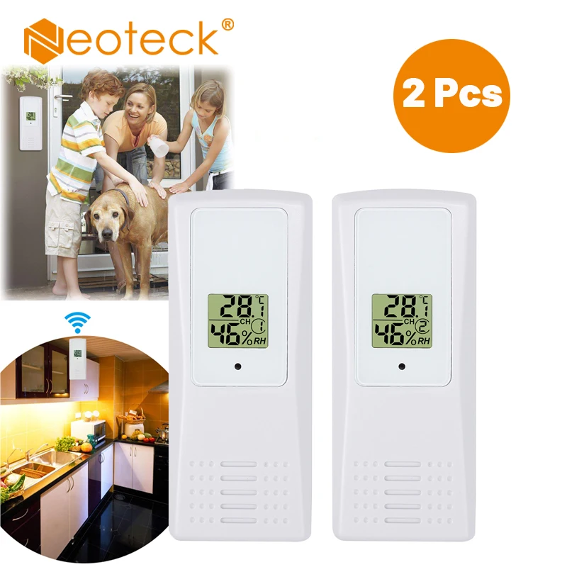 Neoteck 2 шт. беспроводной Термогигрометр метеостанция с датчиком для 8-канальных