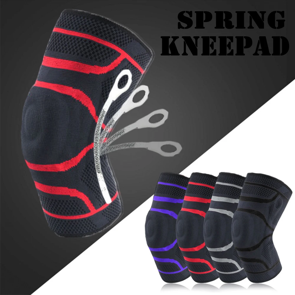 

3D Silicone Spring Kneepad Meniscus Leg Cover Knee Brace With Side Stabilizers Patella Gel Pads Sports Fitness Kneepad