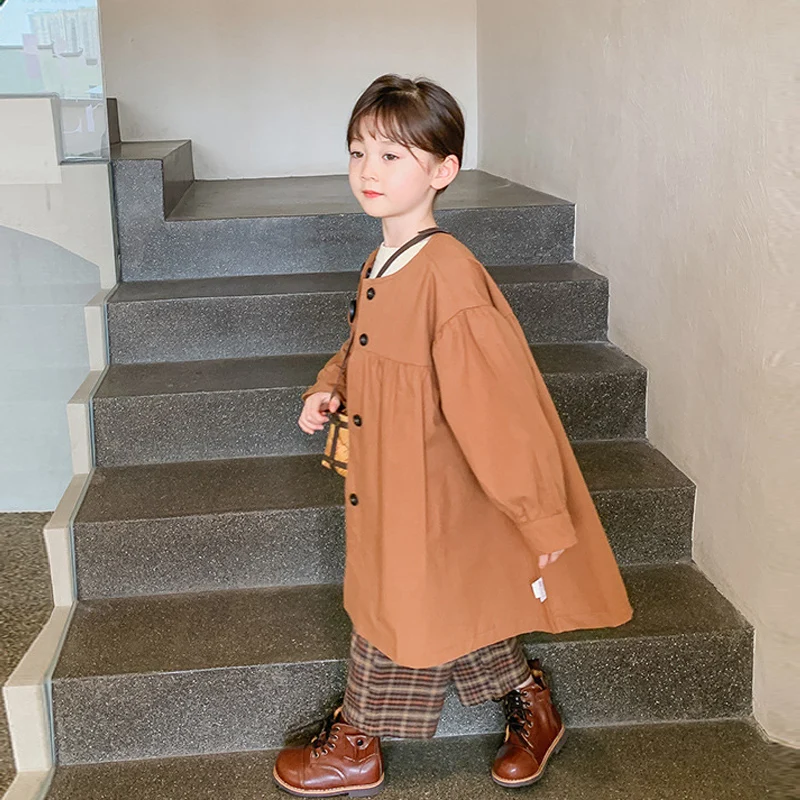 

Весенняя детская одежда для девочек, свободная Длинная ветровка с круглым вырезом, куртка для малышей, детская одежда для девочек, уличный Универсальный Тренч