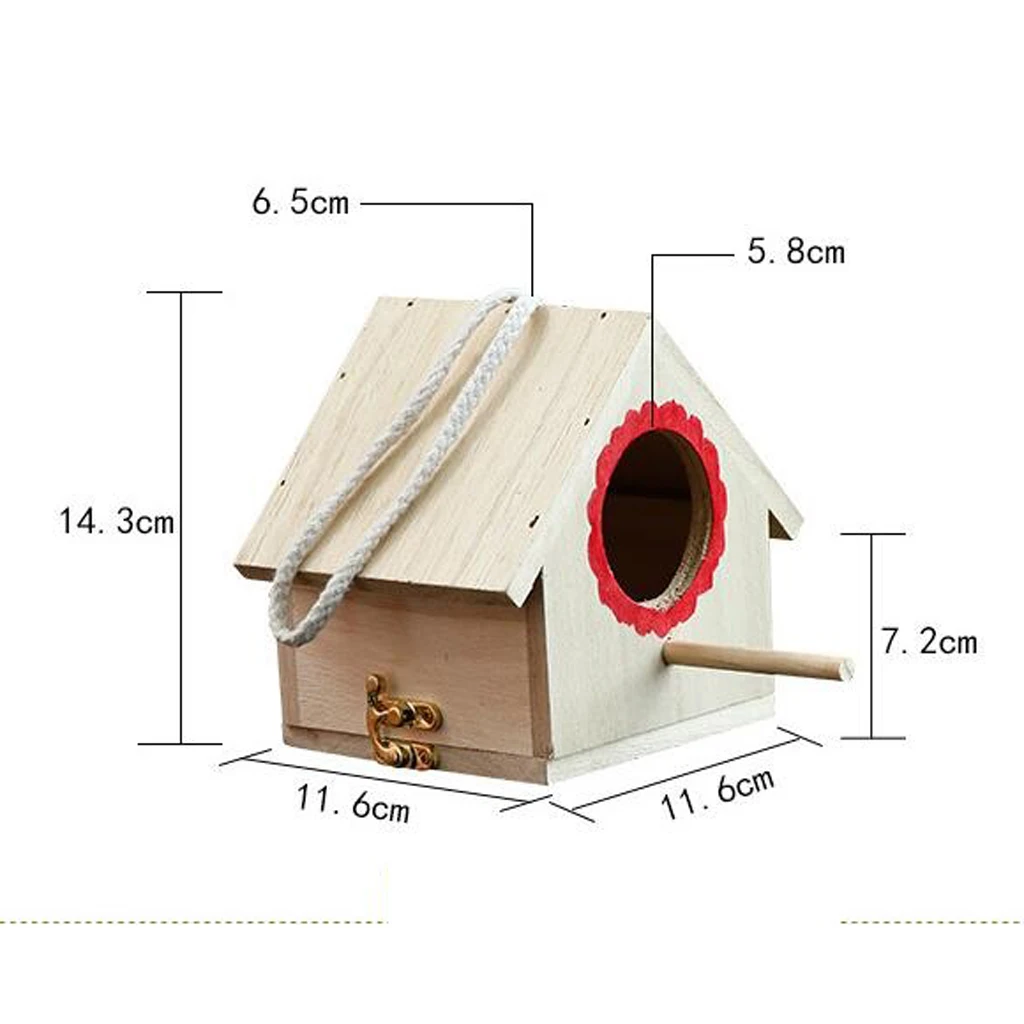 Wooden Bird House Birdhouse Hanging Nest Nesting Box With Rope Home Garden L