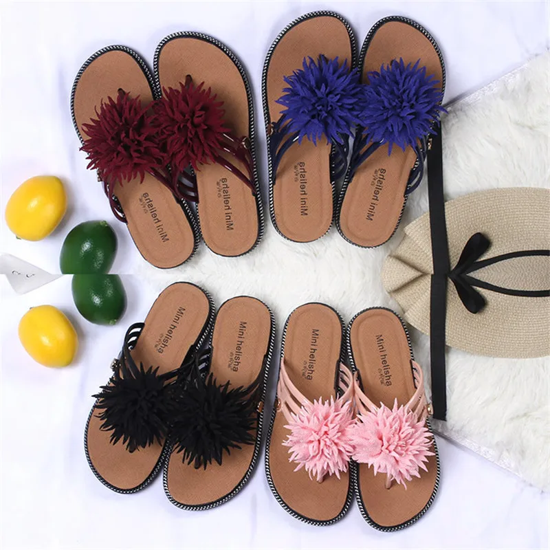 

Womens Summer Outer Wear Handmade Pointed Flower Flat With Slippers Fashion Casual Outdoor Non-Slip Quick-Dry Ladies Flip-Flops