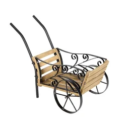 Wooden Flower Cart Wagon Decorative Indoor Outdoor Moveable Garden Cart
