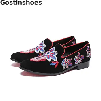 

Fashion Men Casual Shoes Embroidered Genuine Leather Cow Suede Men Leisure Shoes Slip-on Low Heel Trendy Loafers