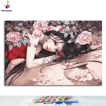 

DIY kimono woman digital painting picture with digital painting and wall decoration kit with colorful paint