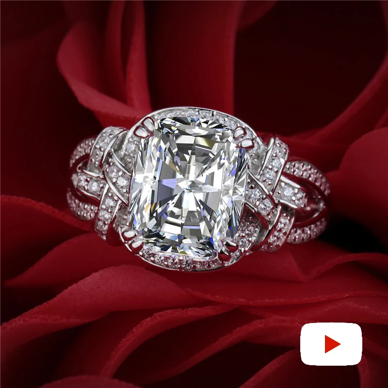 

9*11mm 5.3 carat Rectangle Cushion cut Diamond Ring S925 sterling silver fine wedding proposal anniversary yes i do engagement