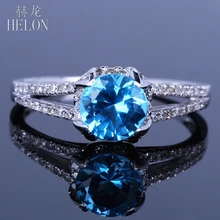 HELON 925 пробы серебро 1ct подлинный натуральный голубой топаз бриллианты обручальное кольцо для женщин изысканное Ювелирное кольцо