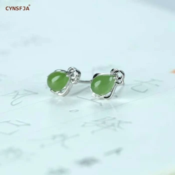 

CYNSFJA New Real Certified Natural Hetian Jasper 925 Sterling Silver Amulet Gemstone Green Jade Earrings High Quality Best Gifts