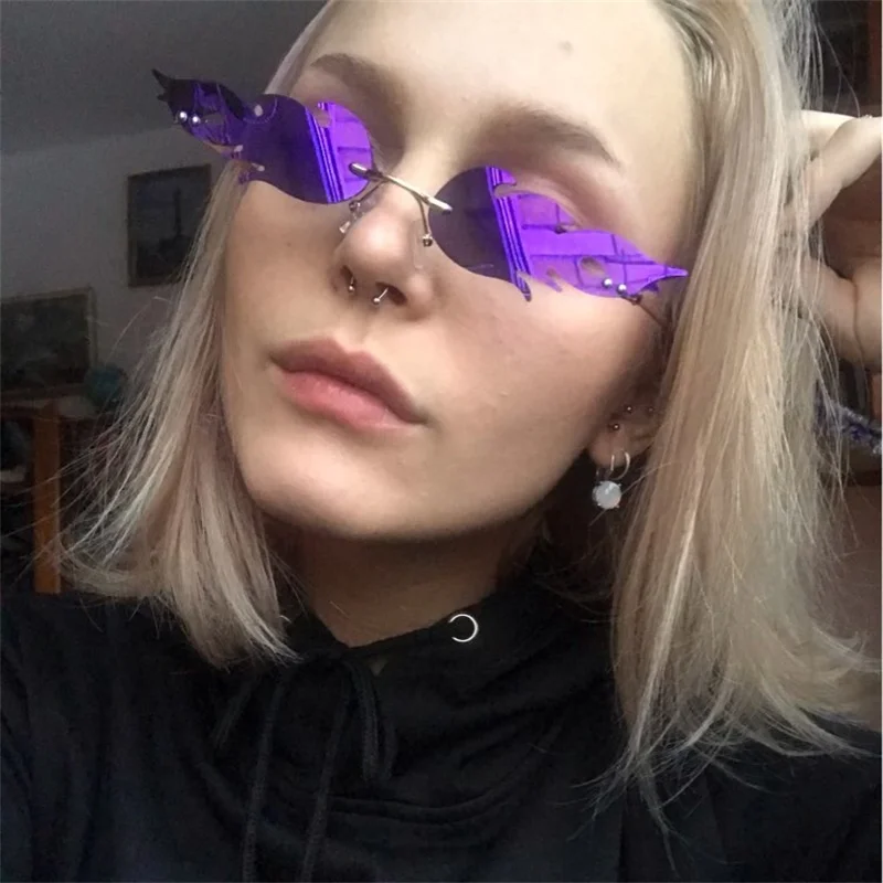 Gafas de sol anaranjadas con llamas, sol raras para mujer, gafas de sol con ojos de gato de diseñador de marca para mujer, gafas con espejo de fuego UV400 -