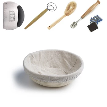 

10 inch Round Bread Proofing Basket Fermentation Country Basket with Bakeware Set+Bread Knife Bread Lame+Dough Whisk+Basket Clea