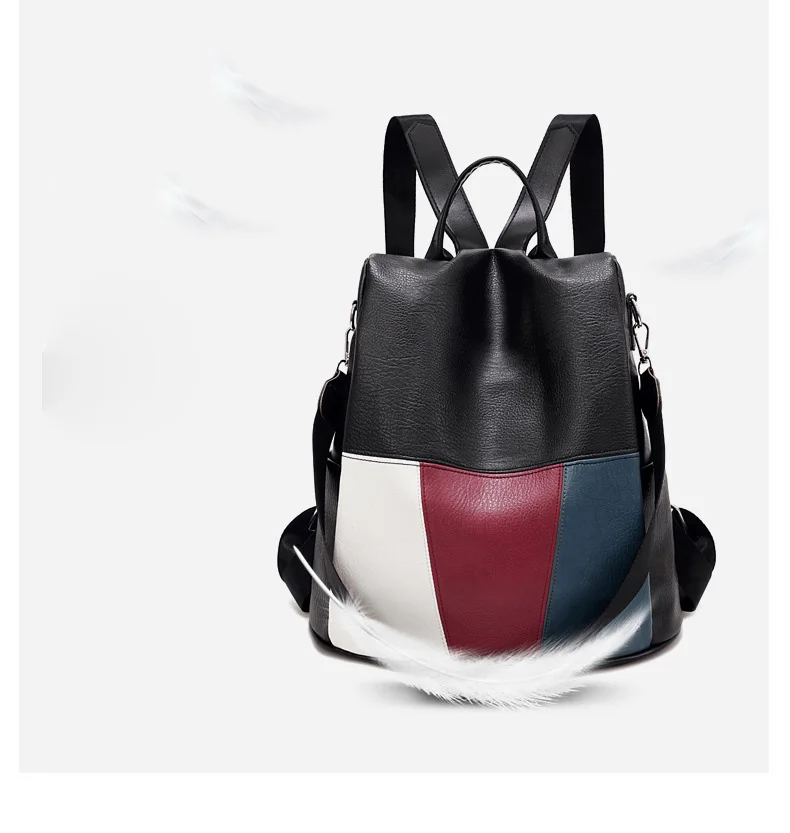 High Quality PU leather Panelled backpack White Black Anti Theft Women Backpack 2019 Fashion Brand Rucksack for Ladies Back Pack (2)