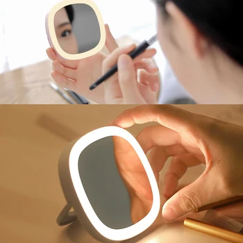 

Make Up Hand Mirror With LED Light Folding Hand Cosmetic Mirror USB Rechargeable Vanity Light Hand Bag Home Bedroom Portable