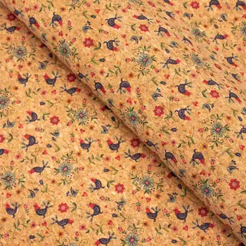 

Cute birds and flowers pattern Cork fabric COF-380