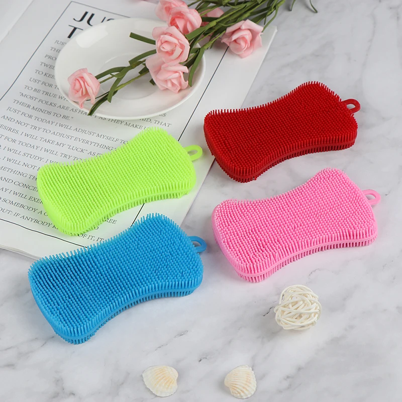 1/4Pc Silicone Dish Washing Brush Pot Pan Sponge Scrubber Silicone Scouring Pad Fruit Pot Pan Wash Brushes Kitchen Cleaning Tool