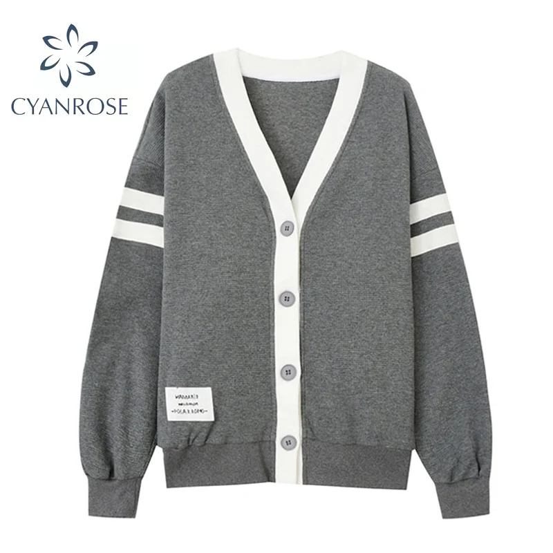 Женский трикотажный кардиган с V-образным вырезом и длинным рукавом |