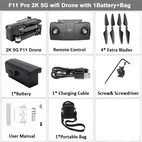 SJRC F11 PRO gps Дрон с камерой 2K Дрон FPV 5G Wifi Квадрокоптер управление жестами бесщеточный 25 минут время полета складной Дрон - Цвет: 2K 1B Bag