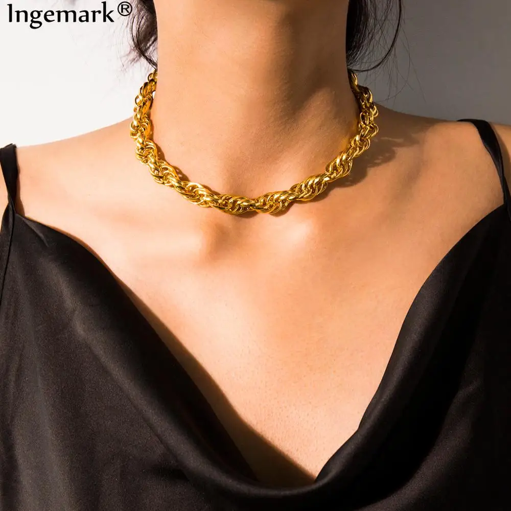 Готическое панк алюминиевое ожерелье-чокер ожерелье хип-хоп стимпанк кубинское большое короткое ожерелье для женщин ювелирные изделия