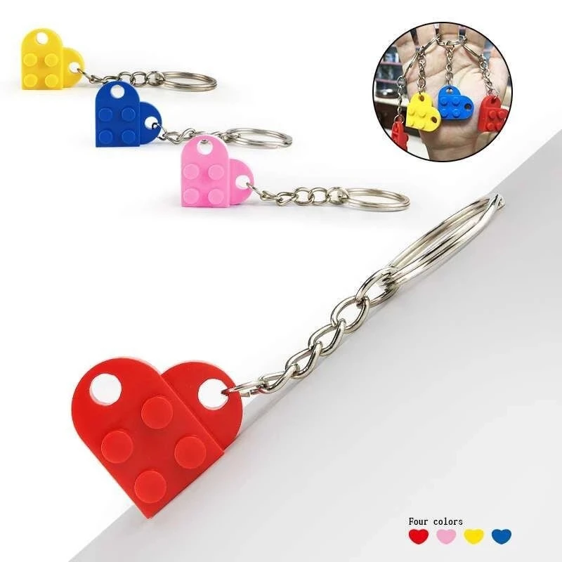 Brick Keychain For Couples friendship brick heart keychains set 4PCS Matching Keychain For Couples Keyrings with brick heart Best Friends Gift for Kids//Children