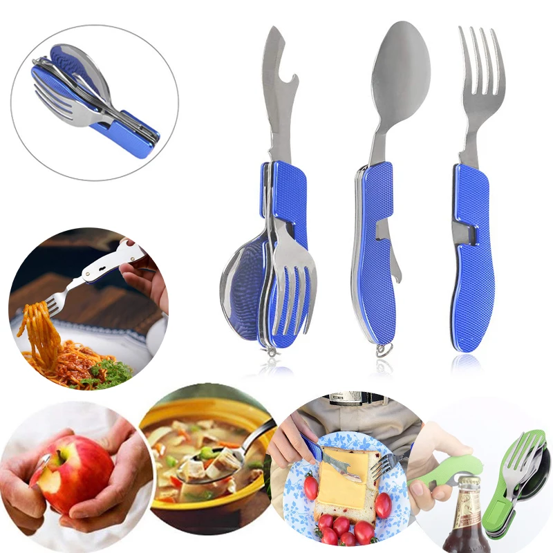 Multitool can opener Picnic camp tableware flatware Portable multi tool utensil bottle spoon knife fold Spork fork cutlery