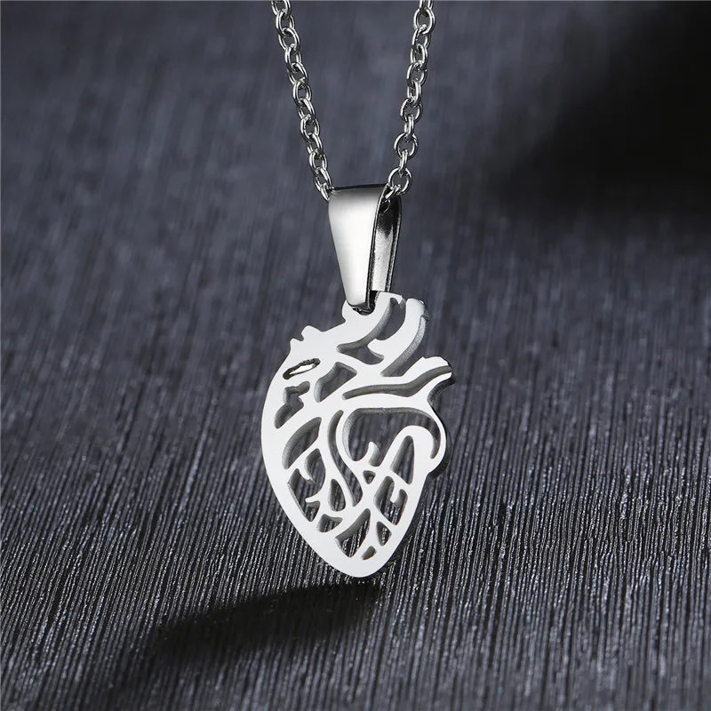 Modyle Women Charm Silver Color Anatomical Heart Pendant Necklace Stainless Steel Anatomy Physical Medical Science Jewelry