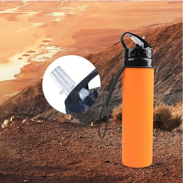 600ML foldable silicone water bottle, free of bisphenol A, triple leak  proof, fall resistant, lightweight, suitable for travel sports water cups,  portable foldable and retractable outdoor water bottles