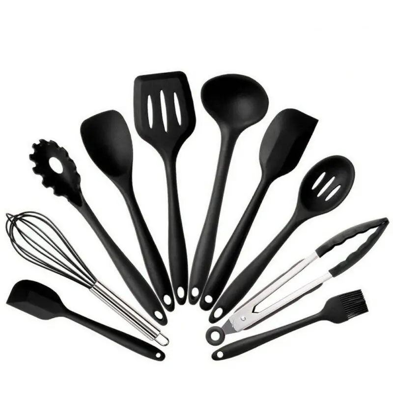 10 PCS Silicone Kitchenware Non-stick Cookware Cooking Tool Spatula Ladle Egg Beaters Shovel Spoon Soup Kitchen Utensils Set