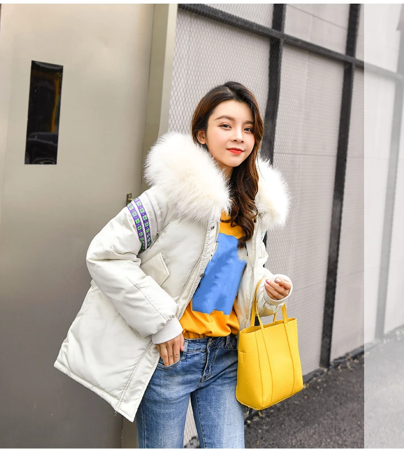 Зимнее пальто женские желтые зеленые белые Большие размеры свободные меховые парки с капюшоном корейский модный симпатичный короткие теплые кофты LD1194