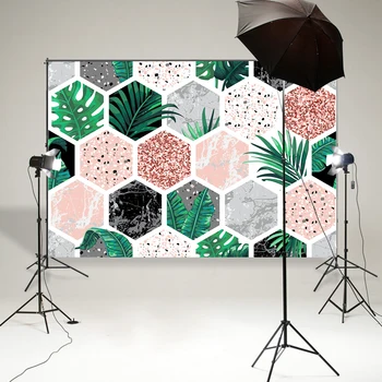 

Marble background geometric shapes tropical leave gold glitter background Photography backdrops wedding party decor poster B-836
