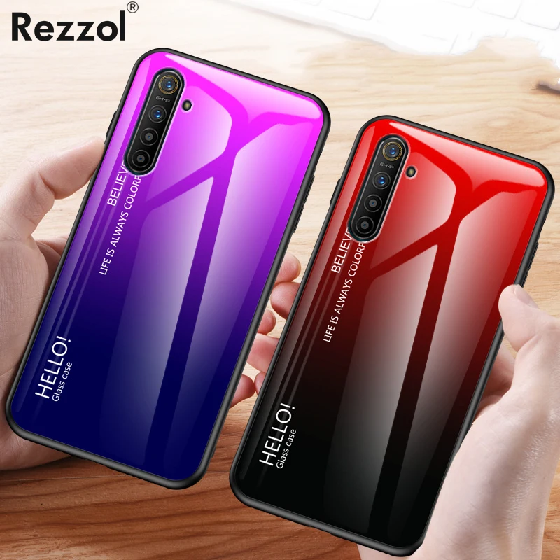 Чехол Realme XT из закаленного стекла с градиентом мягкий силиконовый чехол для OPPO